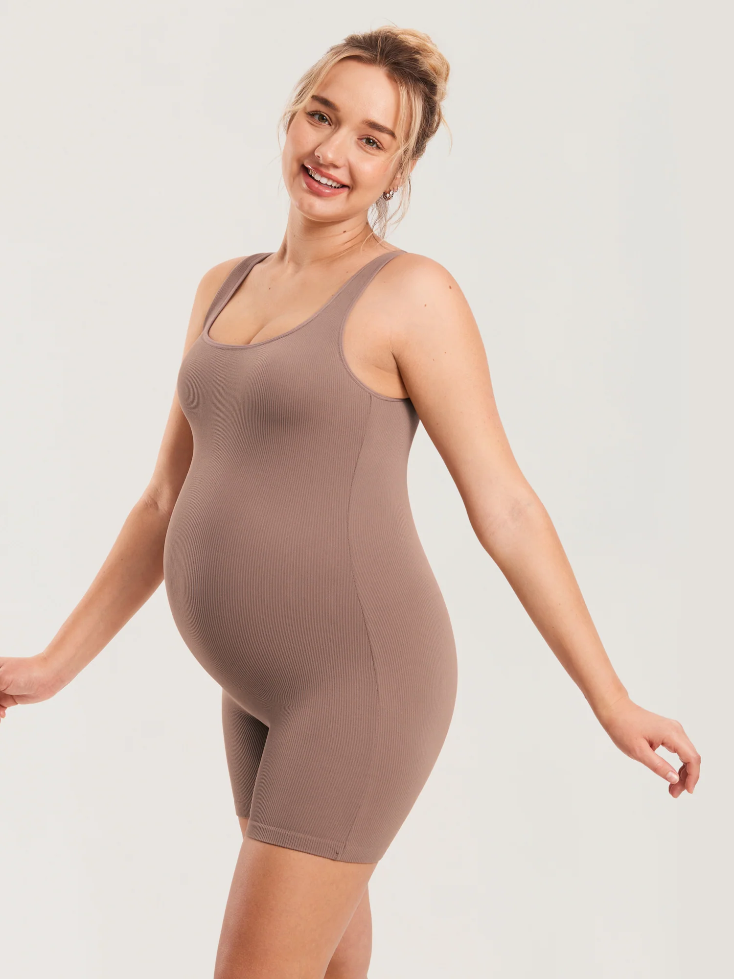 Ribbed Square Neck Maternity Romper - Image 9